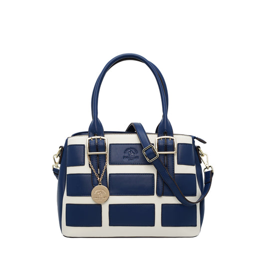 Zipper Navy Top Handle Bag