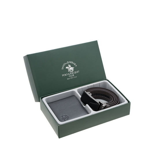 Santa Barbara Polo & Racquet Club Leather Wallet and Auto Buckle Belt Gift Set